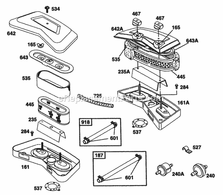 Air Cleaner GroupFuel Hoses Diagram and Parts List for 40A777-1221-01  Briggs and Stratton Engine
